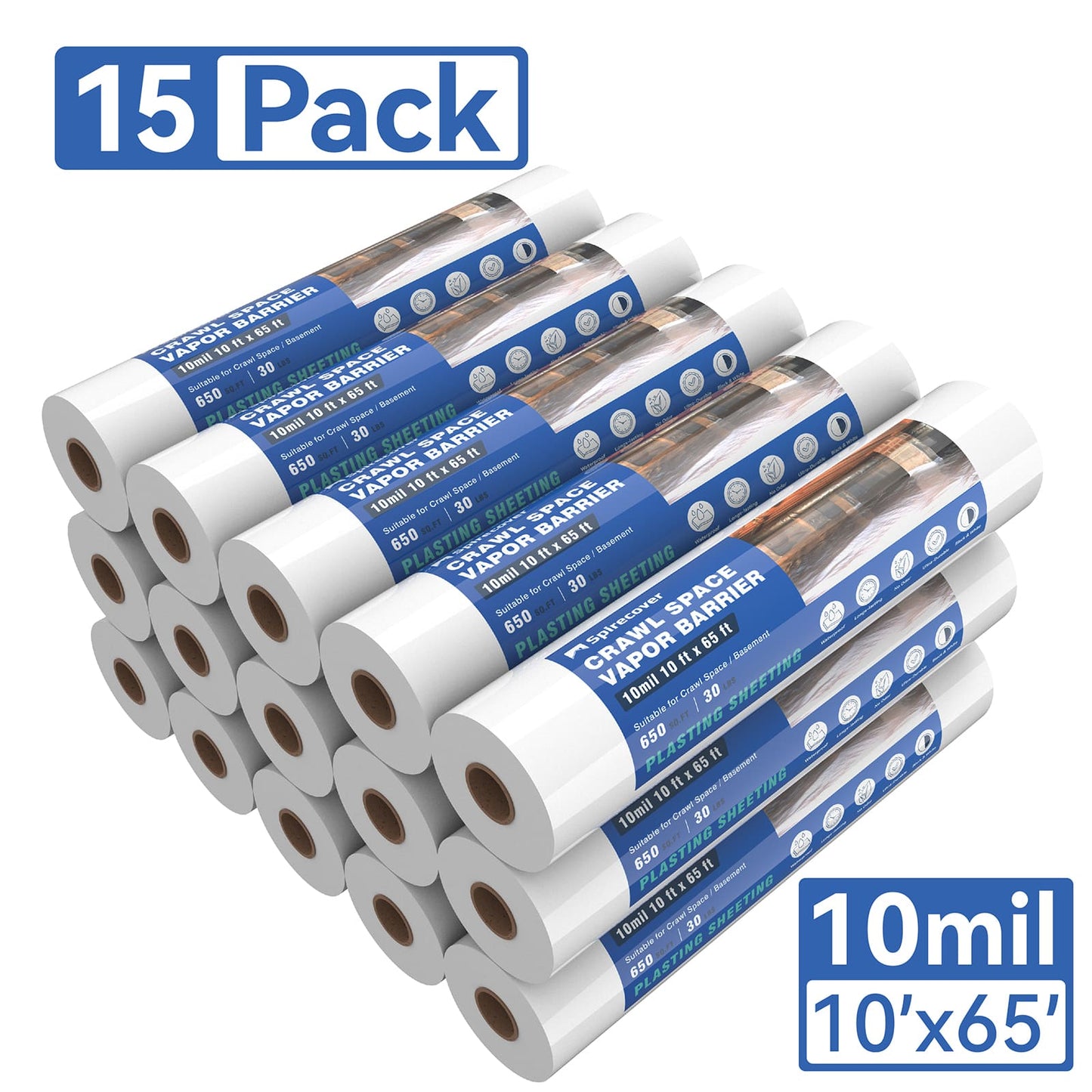 Spirecover Wholesale Packs - 10mil x 10 x65' Film (15-Packs)