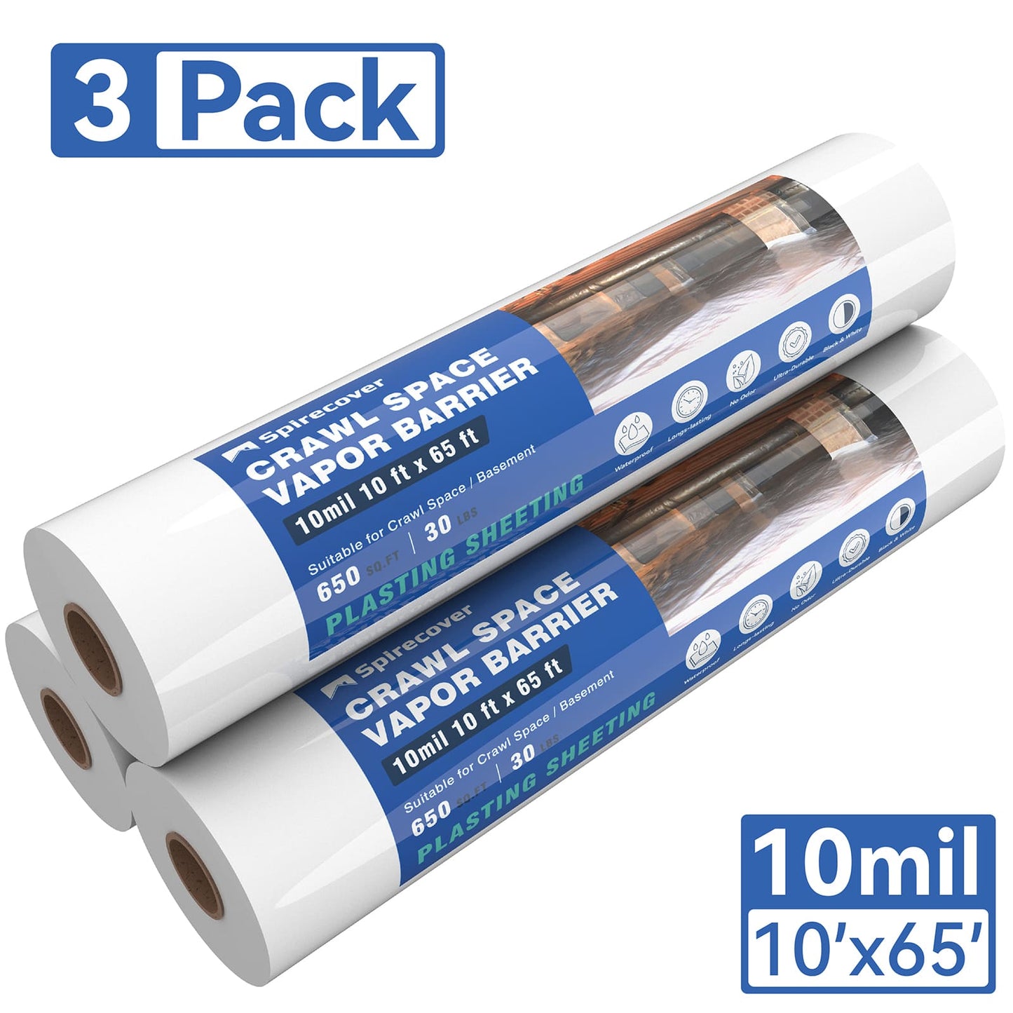 Spirecover Wholesale Packs - 10mil x 10 x65' Film (3-Packs)