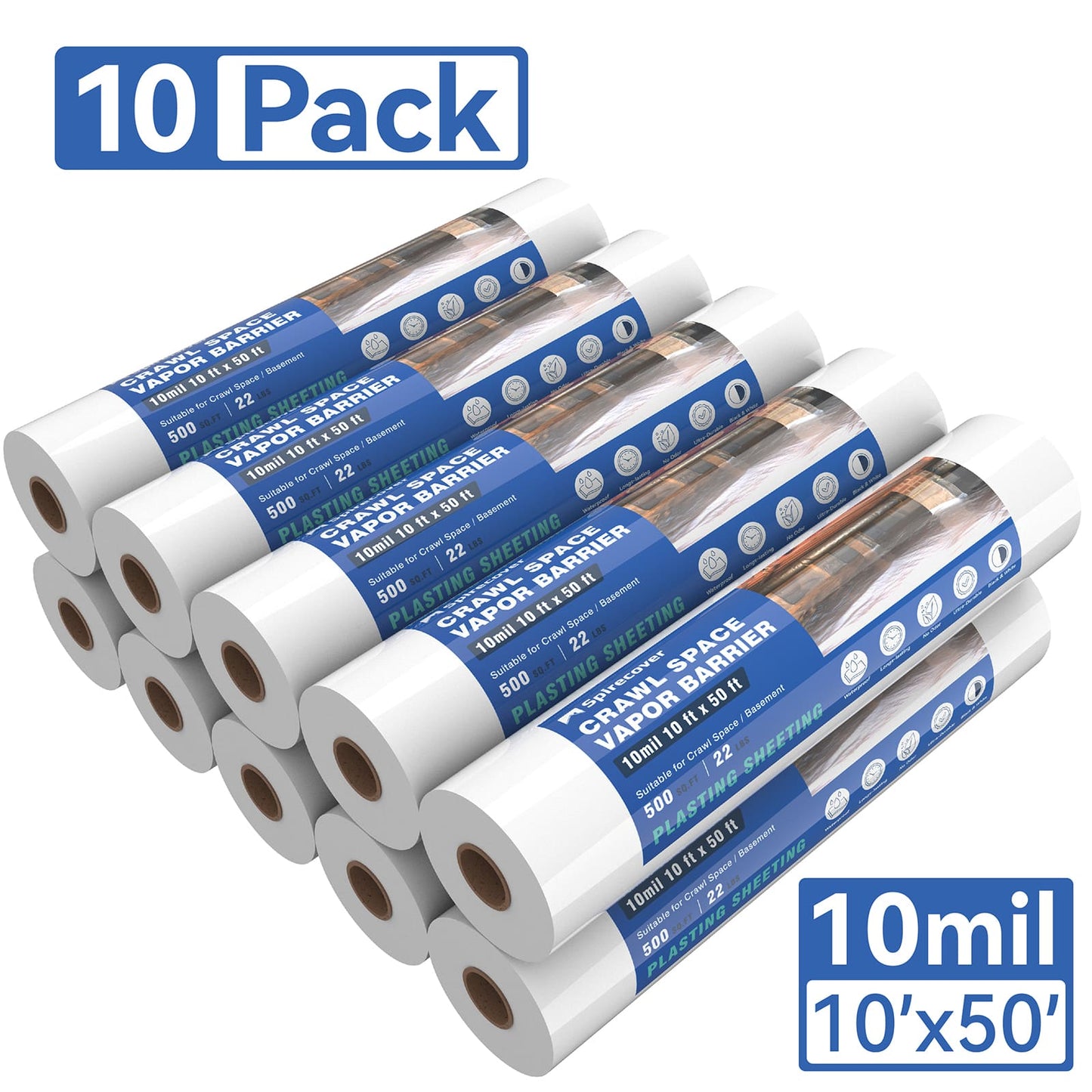 Spirecover Wholesale Packs - 10mil x 10 x50' Film (10-Packs)