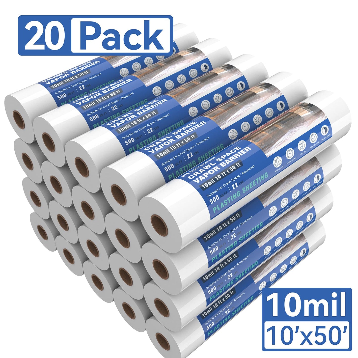 Spirecover Wholesale Packs - 10mil x 10 x50' Film (20-Packs)