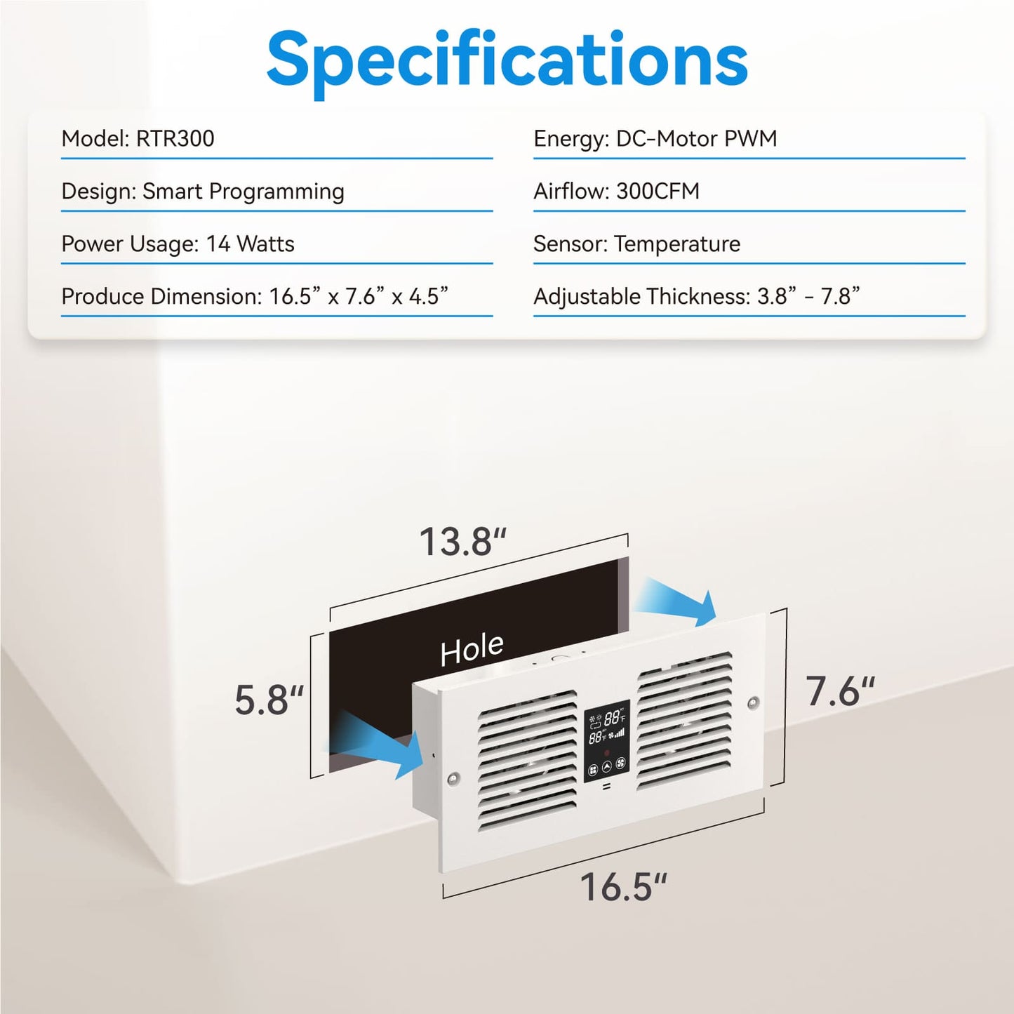 Room to Room Air Transfer Fan | 300 CFM | RTR300