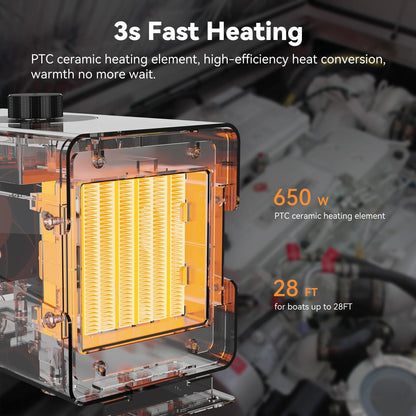 Boat Engine Compartment Heater Built-in Thermostat, 650W Boat Cabin Heater