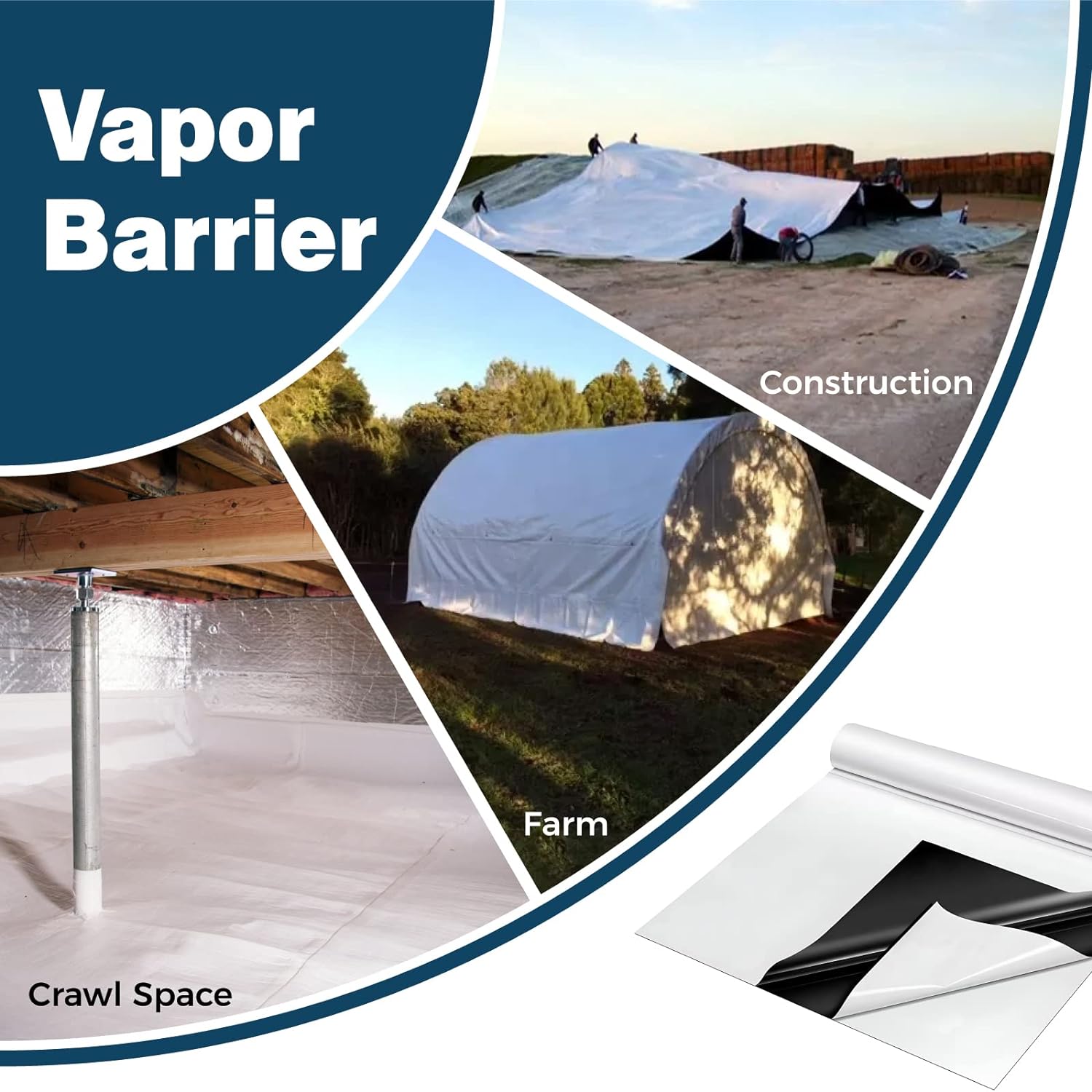 Crawl Space Vapor Barrier, 10mil Film, 10'x100', Drop Cloth Vapor Barrier Covering For Crawl Space Encapsulation, Thick Plastic Sheeting, Black And