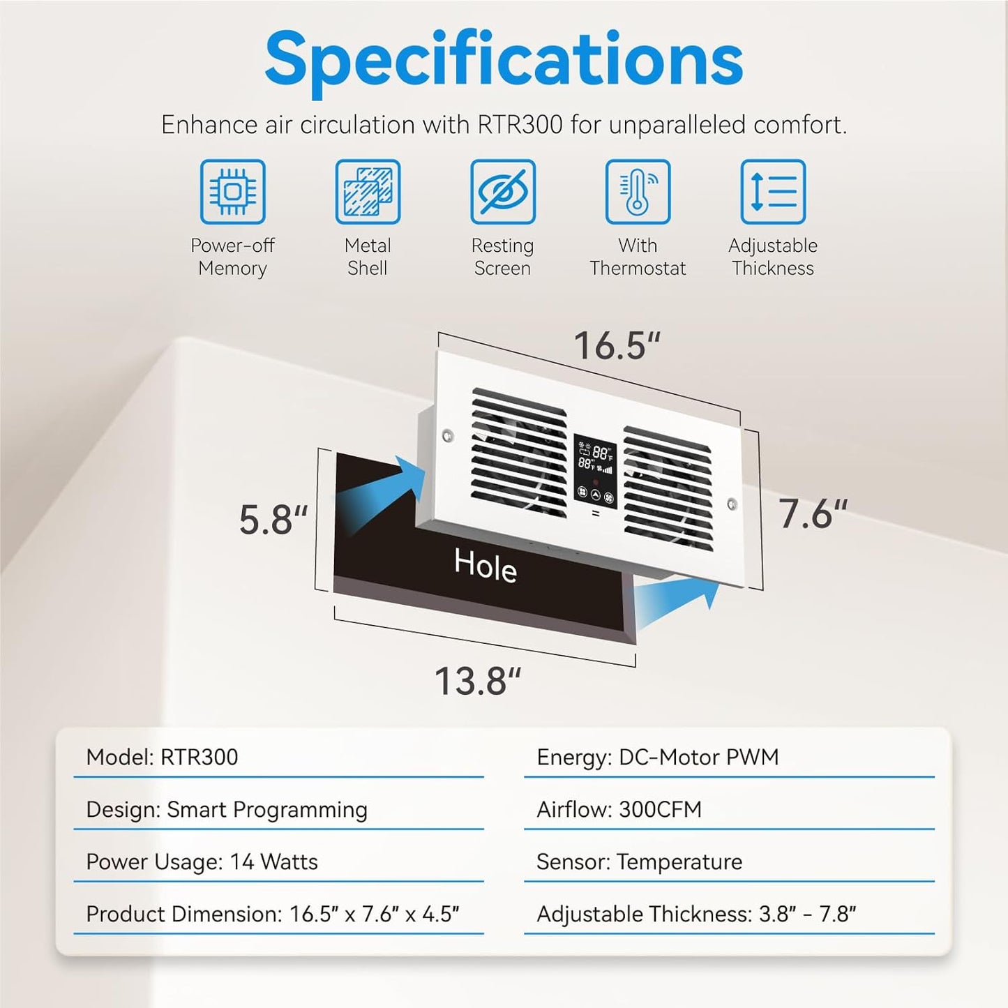 Room to Room Air Transfer Fan | 300 CFM | RTR300CV