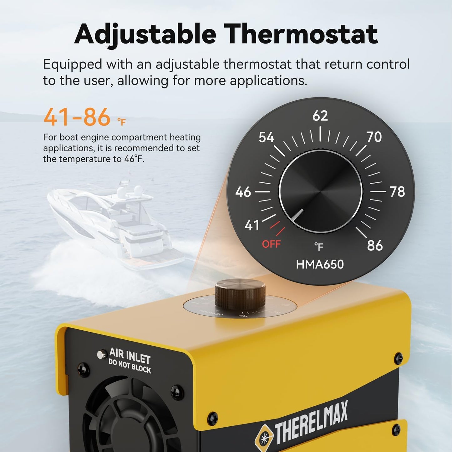 Boat Engine Compartment Heater Built-in Thermostat, 650W Boat Cabin Heater