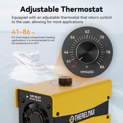 Boat Engine Compartment Heater Built-in Thermostat, 650W Boat Cabin Heater