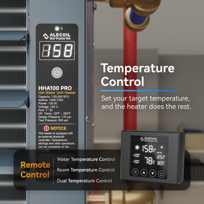 100,000 BTU Hydronic Hot Water Hanging Unit Heater with Remote Temperature Control Water to Air Heat Exchanger with Fan for Outdoor Wood Furnaces, Garage and Warehouse Heating, HHA100-Pro, Blue