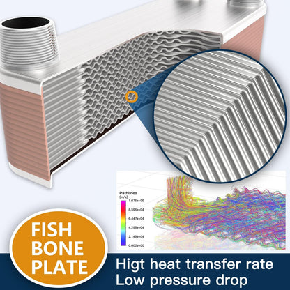 5"x12" 80 Plates Heat Exchanger with 1-1/4" MPT Port Water to Water 316L Stainless Steel Brazed Plate Heat Exchanger