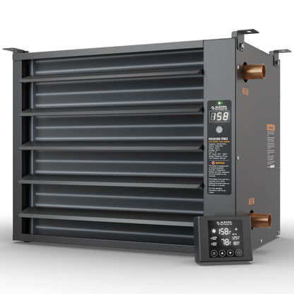 100,000 BTU Hydronic Hot Water Hanging Unit Heater with Remote Temperature Control Water to Air Heat Exchanger with Fan for Outdoor Wood Furnaces, Garage and Warehouse Heating, HHA100-Pro, Black
